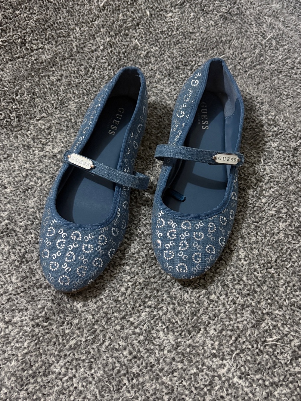 GUESS Mary Jane Flats Los Angeles Blue Chambray Denim Embellished Sparkle